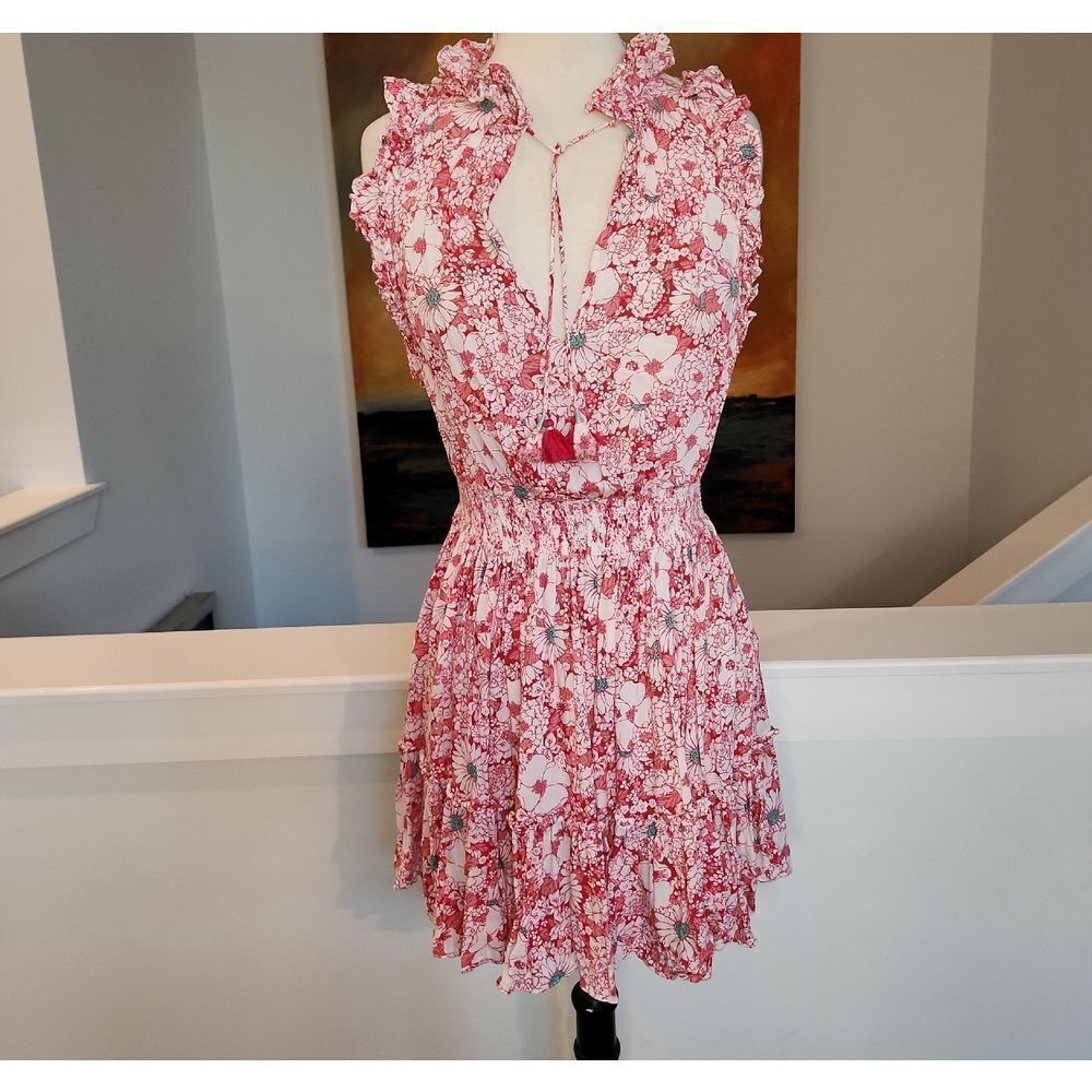 Poupette St. Barth Pink and White Floral Mini Dress Size XS